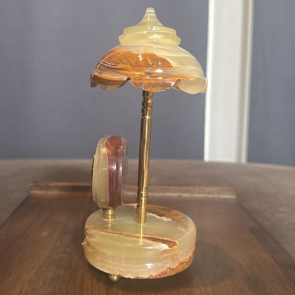 Carved Natural Stone Decorative Umbrella Clock Gift Desk or Mantle Decor NEW - Picture 3 of 9